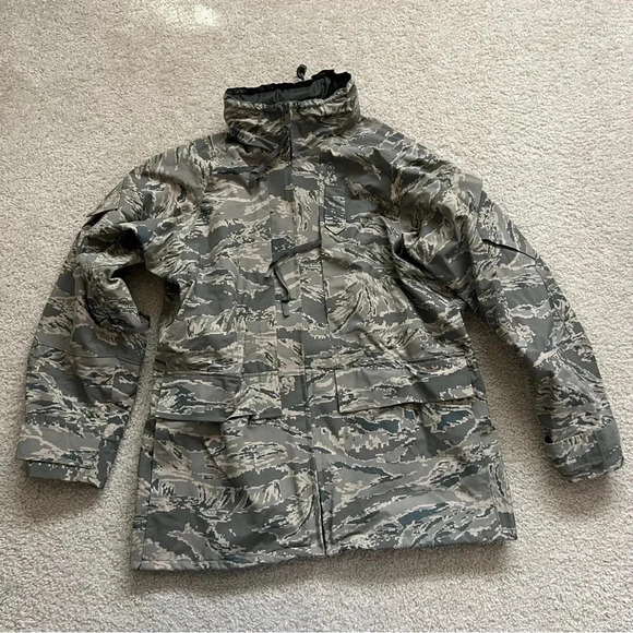 USAF Military AIR FORCE Tiger Stripe Parka GoreTex Rain Coat Men Sz large long - Picture 2 of 16